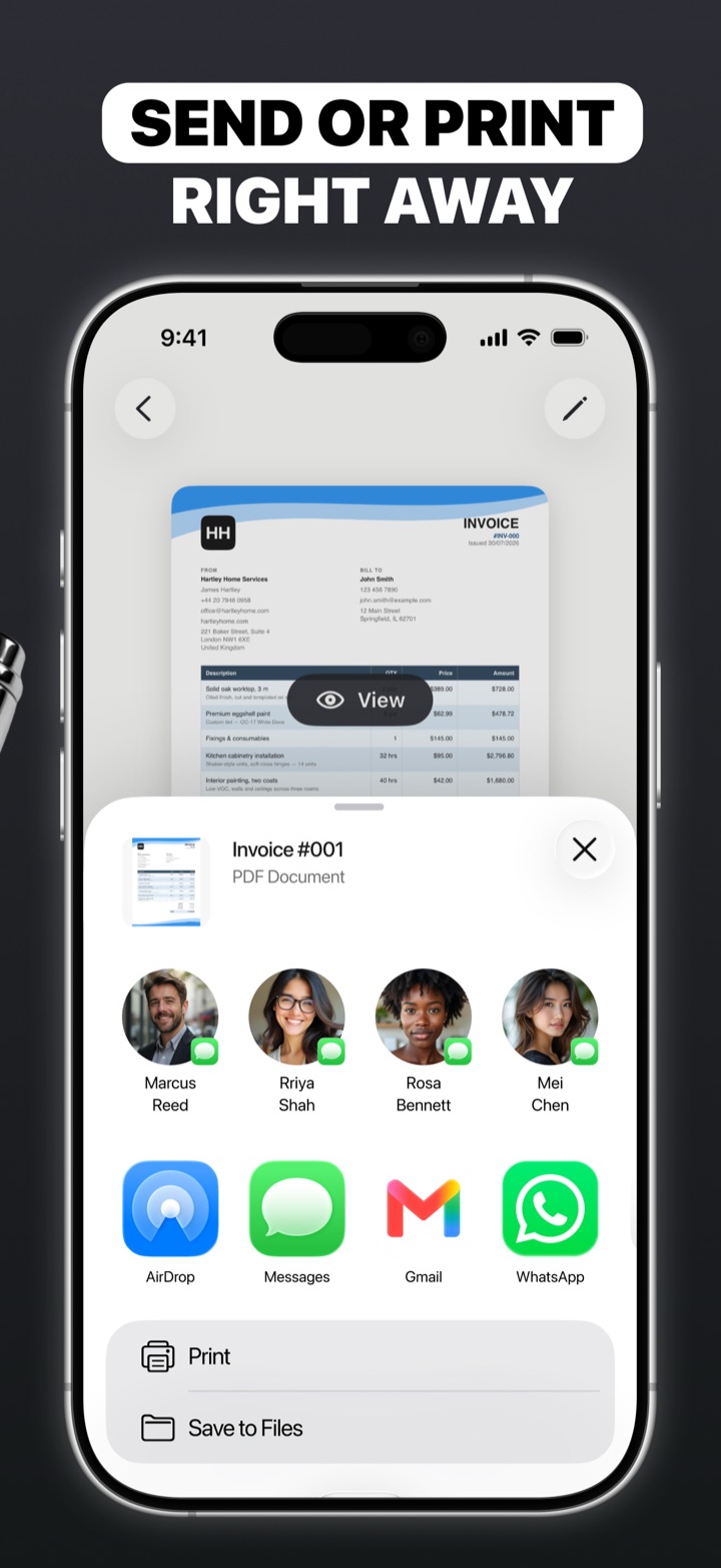 Send or print right away from the share sheet