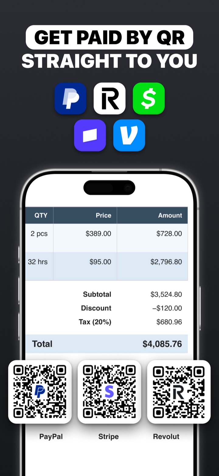 Get paid by QR codes for PayPal, Stripe and Revolut