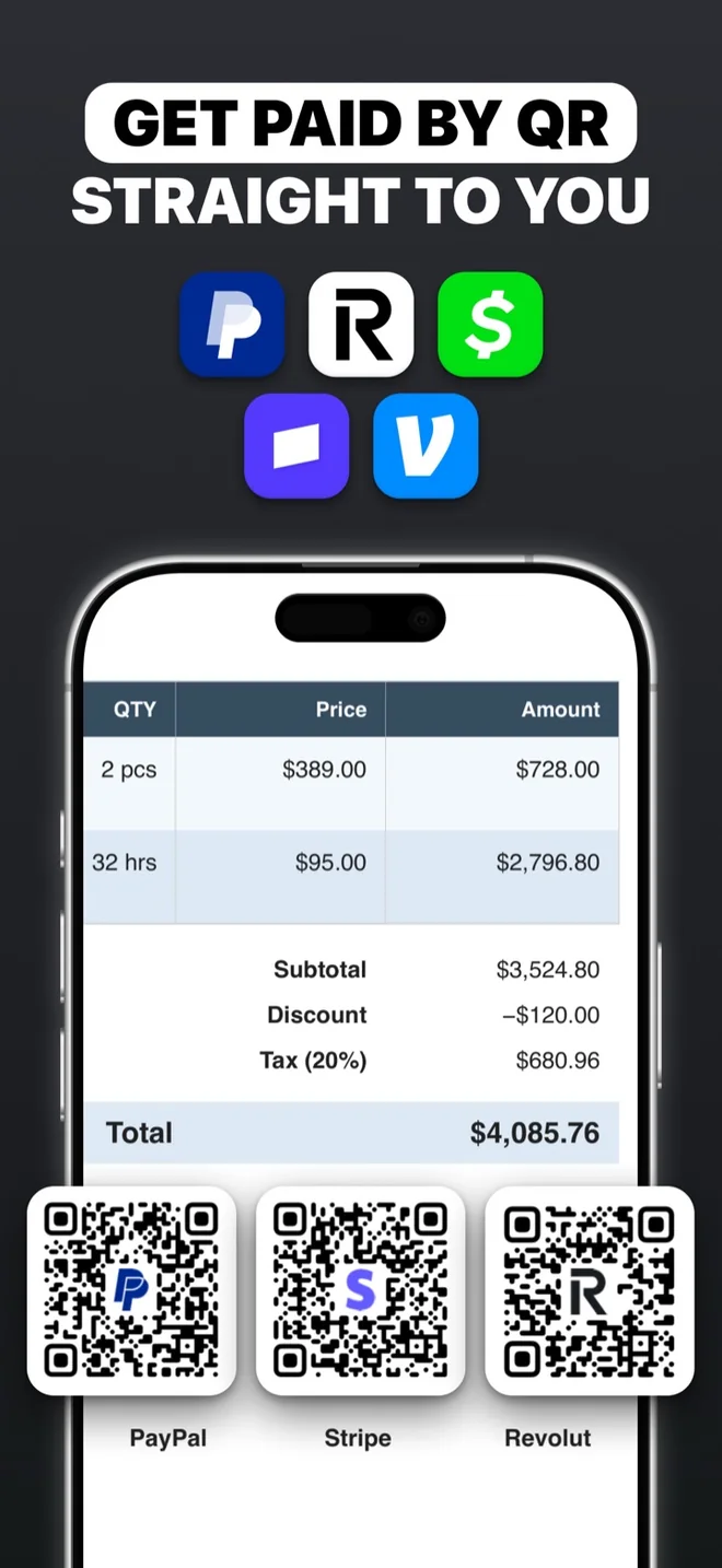 A payment QR code for PayPal, Stripe and Revolut