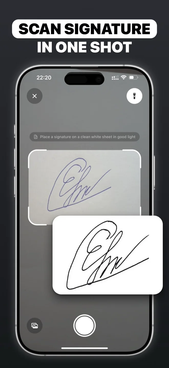 A paper signature captured with the camera in one shot