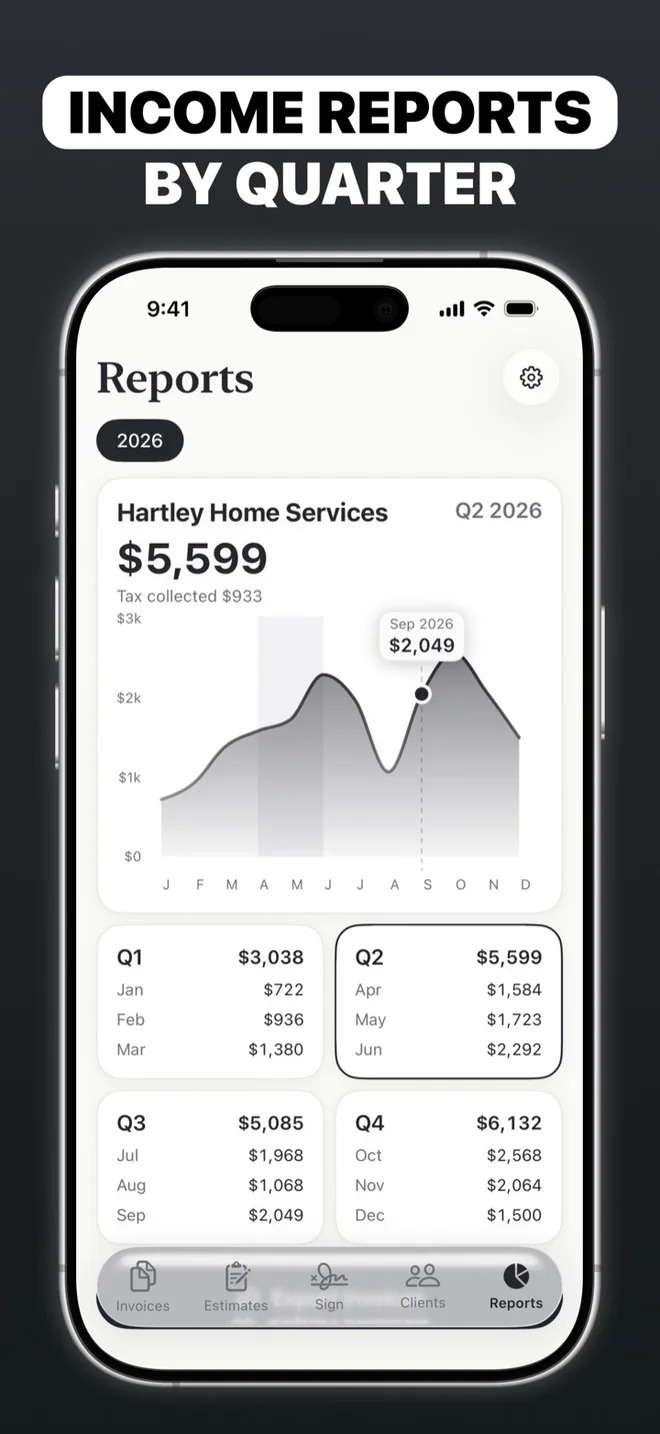 Income reports by quarter with a yearly chart